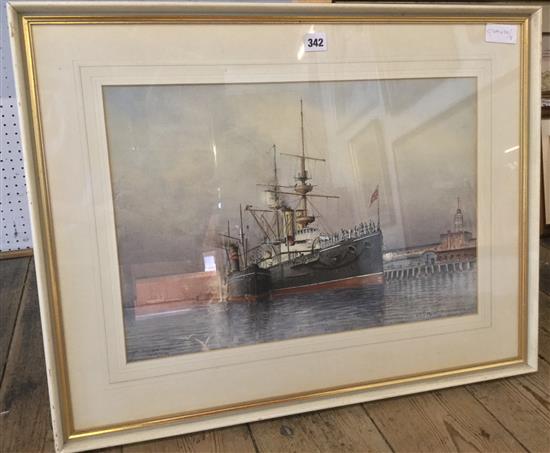 HMS Mots Portsmouth, watercolour, signed & dated